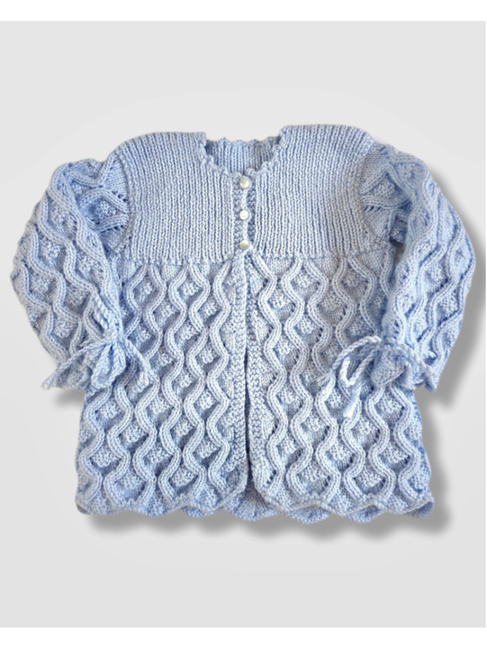 Vintage Hand-knit Baby Cardigan | Soft Blue Pastel | 6–12 Months